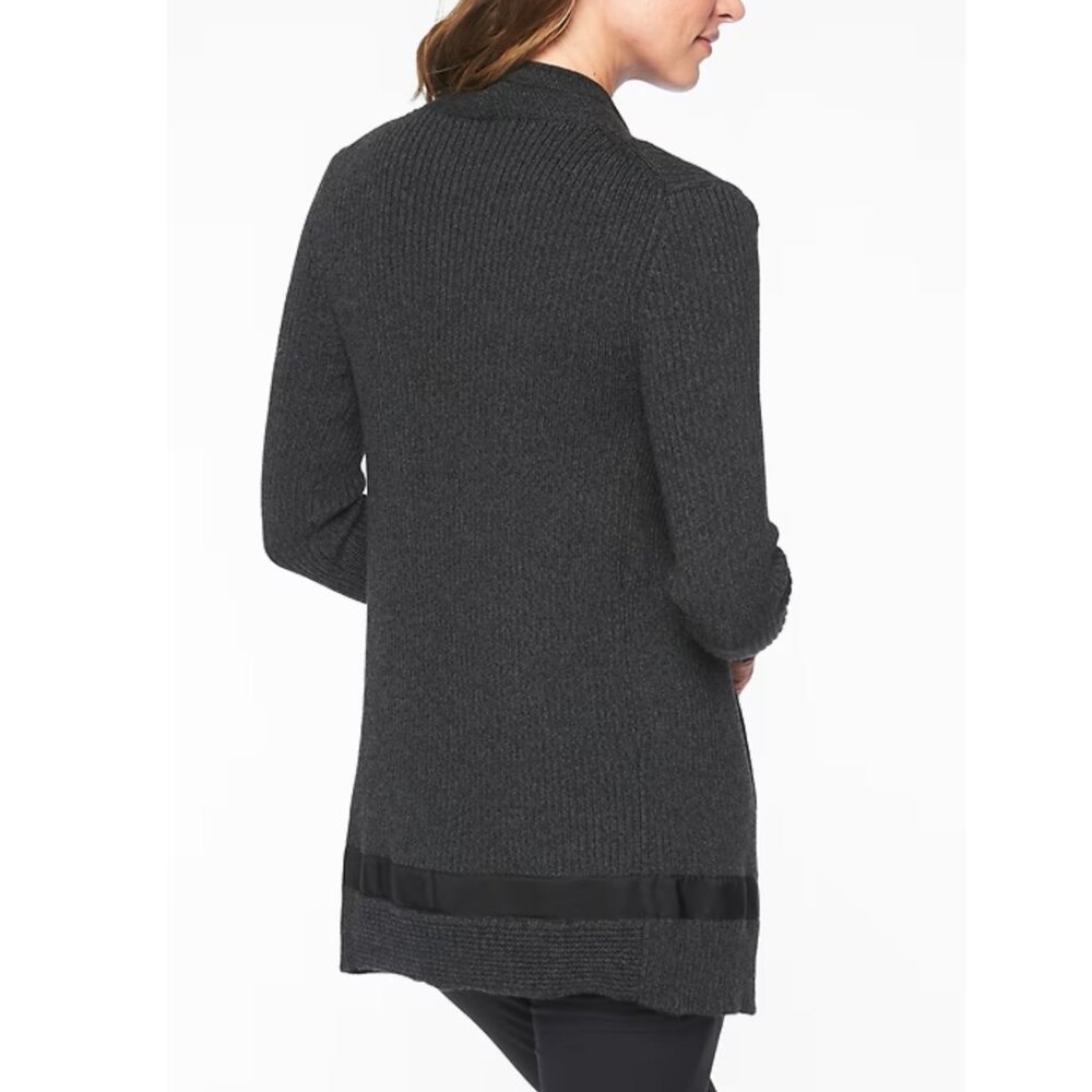 Athleta Sentinel Sweater Wrap Jacket Charcoal Marl Small Extra Fine Merino Wool - Picture 3 of 11